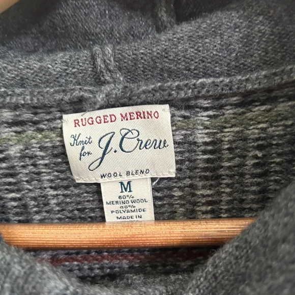J. Crew Rugged Merino Wool Charcoal Plaid Hoodie size M. Like new! - Picture 8 of 15